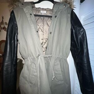 Tobi Olive and Black Utility Jacket with Faux Fur Hood